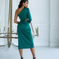 Satin One-Shoulder Cut-Out Midi Dress
