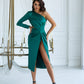 Satin One-Shoulder Cut-Out Midi Dress