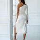 Satin One-Shoulder Cut-Out Midi Dress