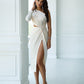 Satin One-Shoulder Cut-Out Midi Dress
