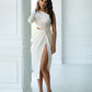 Satin One-Shoulder Cut-Out Midi Dress