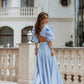 Backless Puff-Sleeve Midi Dress