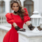 Backless Puff-Sleeve Midi Dress