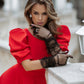 Backless Puff-Sleeve Midi Dress