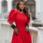 Backless Puff-Sleeve Midi Dress
