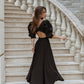 Backless Puff-Sleeve Midi Dress