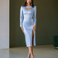 Satin Long Sleeve Midi Dress