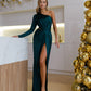 Satin One-Shoulder Cut-Out Maxi Dress