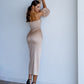 Satin Puff-Sleeve Midi Dress