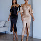 Satin Puff-Sleeve Midi Dress