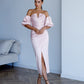 Satin Puff-Sleeve Midi Dress
