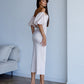 Satin Puff-Sleeve Midi Dress