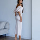 Satin Puff-Sleeve Midi Dress