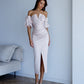 Satin Puff-Sleeve Midi Dress