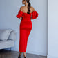 Satin Puff-Sleeve Midi Dress
