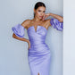 Satin Puff-Sleeve Midi Dress