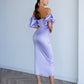 Satin Puff-Sleeve Midi Dress
