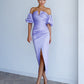 Satin Puff-Sleeve Midi Dress