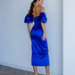 Satin Puff-Sleeve Midi Dress