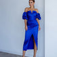 Satin Puff-Sleeve Midi Dress