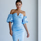 Satin Puff-Sleeve Midi Dress