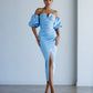 Satin Puff-Sleeve Midi Dress