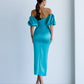 Satin Puff-Sleeve Midi Dress