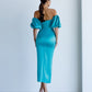 Satin Puff-Sleeve Midi Dress
