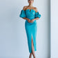 Satin Puff-Sleeve Midi Dress