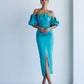 Satin Puff-Sleeve Midi Dress