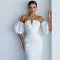 Satin Puff-Sleeve Midi Dress
