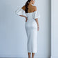 Satin Puff-Sleeve Midi Dress