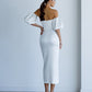 Satin Puff-Sleeve Midi Dress