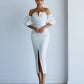 Satin Puff-Sleeve Midi Dress