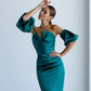 Satin Puff-Sleeve Midi Dress