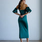 Satin Puff-Sleeve Midi Dress