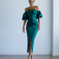Satin Puff-Sleeve Midi Dress
