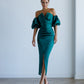 Satin Puff-Sleeve Midi Dress