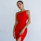 Asymmetric Neckline Midi Dress