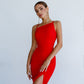 Asymmetric Neckline Midi Dress