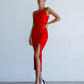 Asymmetric Neckline Midi Dress