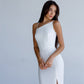 Asymmetric Neckline Midi Dress