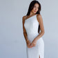 Asymmetric Neckline Midi Dress