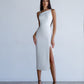 Asymmetric Neckline Midi Dress