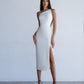 Asymmetric Neckline Midi Dress