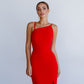 Asymmetric Neckline Midi Dress