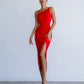 Asymmetric Neckline Midi Dress
