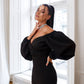Puff-Sleeve Midi Dress