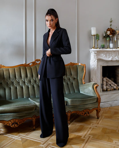 Belted Wide-Leg Suit 2-Piece