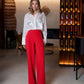 Draped Waist Wide-Leg Pants